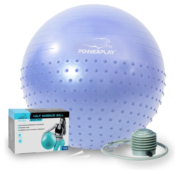 М'яч для фітнесу (фітбол) напівмассажний PowerPlay 4003 Ø75 cm Gymball Sky Blue + помпа