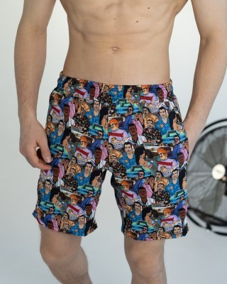 Чоловічі пляжні шорти із принтом блакитні Pobedov Vocation GTA