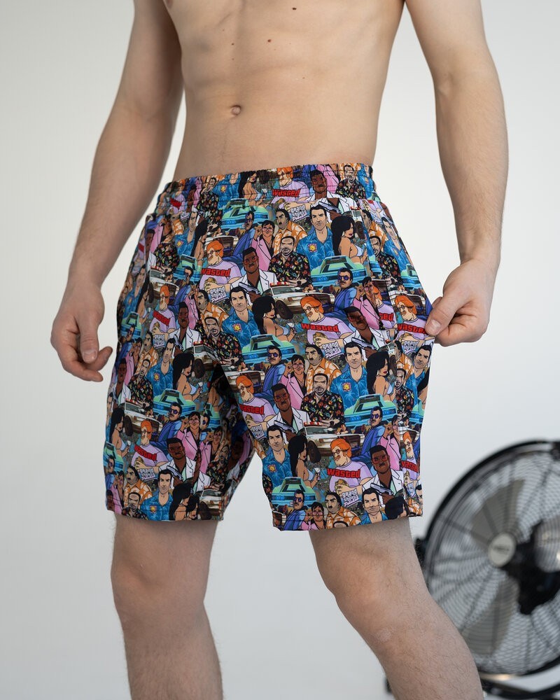 Чоловічі пляжні шорти із принтом блакитні Pobedov Vocation GTA, укр, укр