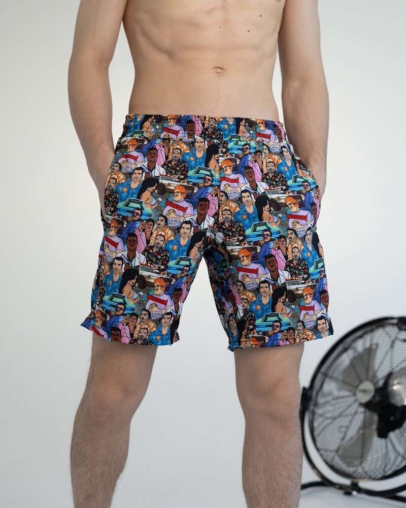 Чоловічі пляжні шорти із принтом блакитні Pobedov Vocation GTA, укр, укр