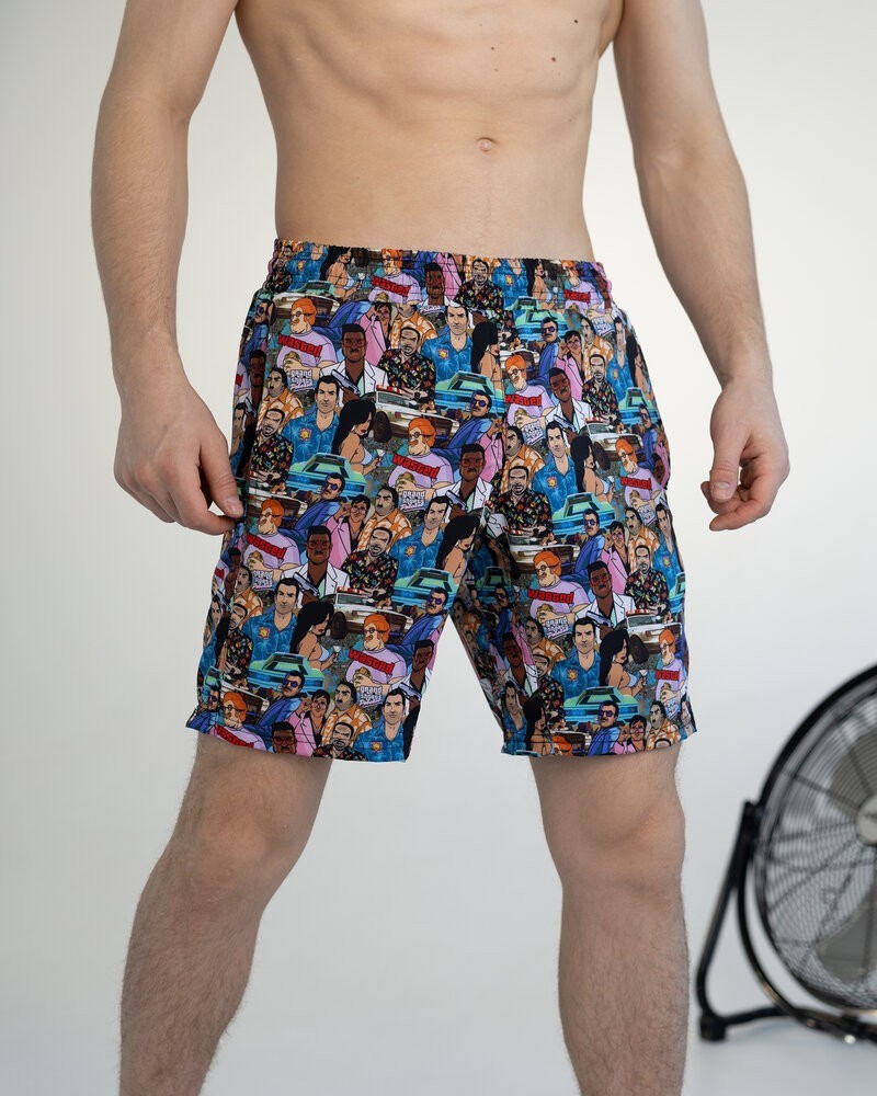 Чоловічі пляжні шорти із принтом блакитні Pobedov Vocation GTA, укр, укр