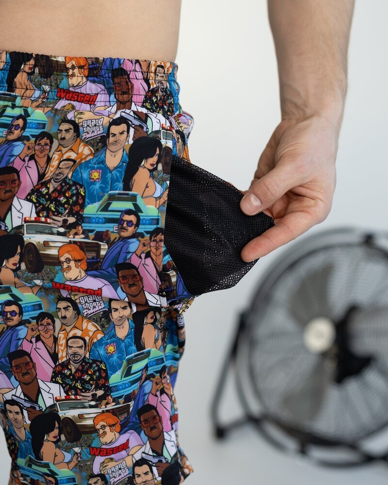 Чоловічі пляжні шорти із принтом блакитні Pobedov Vocation GTA, укр, укр