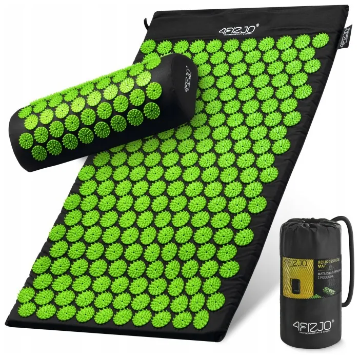 Килимок акупунктурний з валиком 4FIZJO Classic Mat Аплікатор Кузнєцова Black/Green (P-5907222931745)