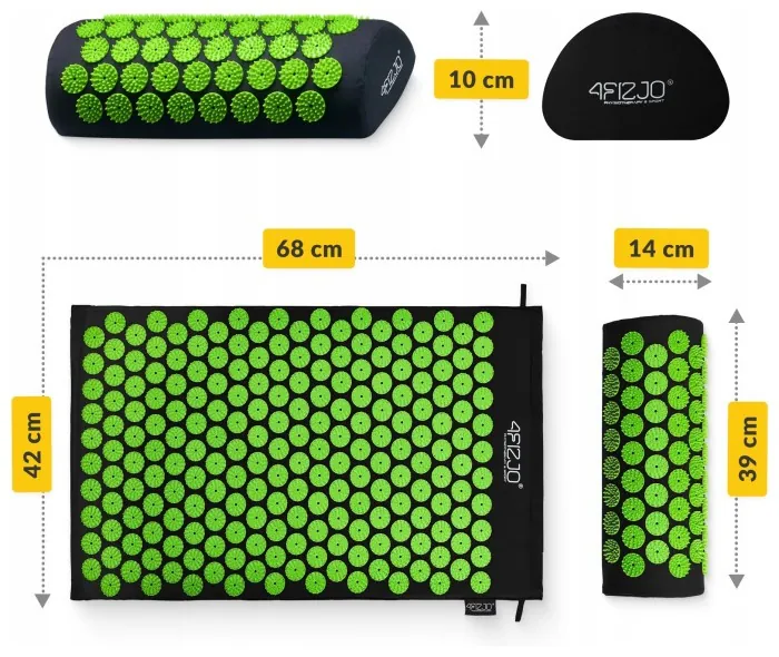 Килимок акупунктурний з валиком 4FIZJO Classic Mat Аплікатор Кузнєцова Black/Green (P-5907222931745)