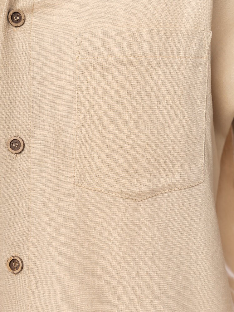 Темно-бежевая льняная рубашка для мужчин с длинным рукавом Pobedov Founder