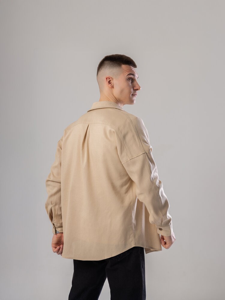 Темно-бежевая льняная рубашка для мужчин с длинным рукавом Pobedov Founder