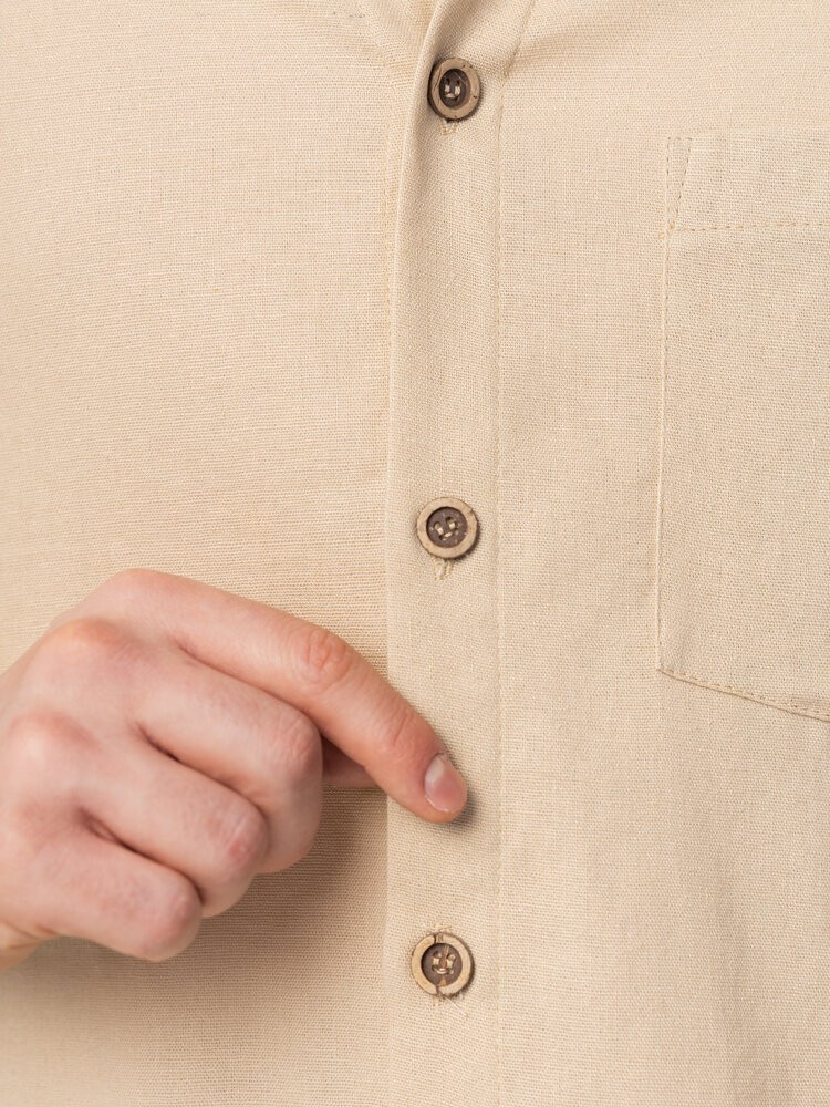 Темно-бежевая льняная рубашка для мужчин с длинным рукавом Pobedov Founder