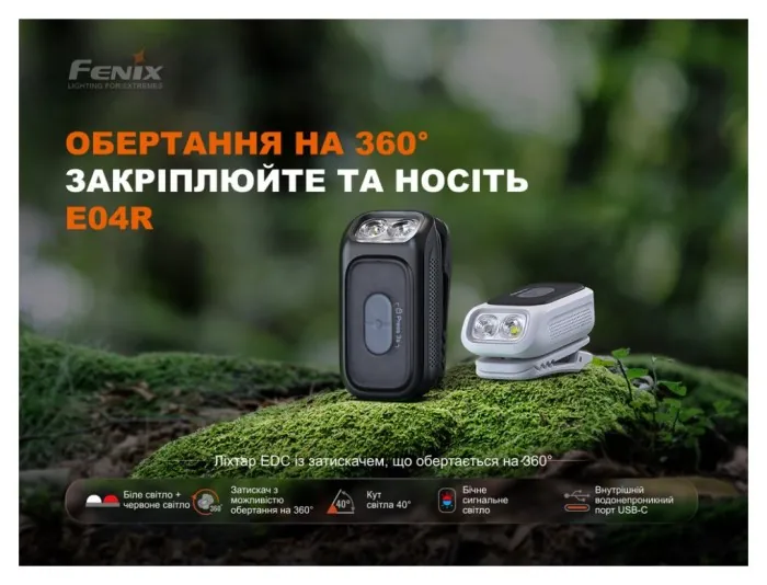 Ліхтар з кліпсою Fenix E04R, білий