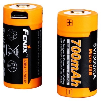 Аккумулятор 16340 Fenix 700 UP mAh Li-ion micro usb зарядка