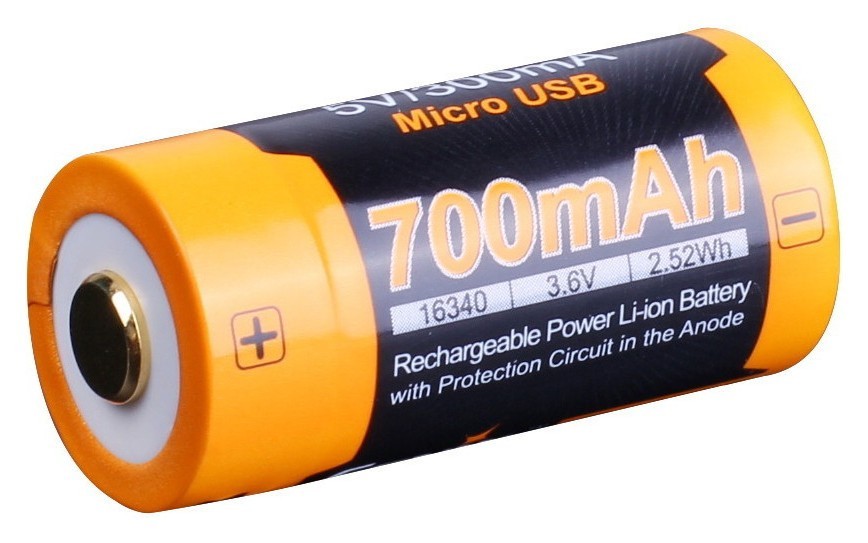 Аккумулятор 16340 Fenix 700 UP mAh Li-ion micro usb зарядка