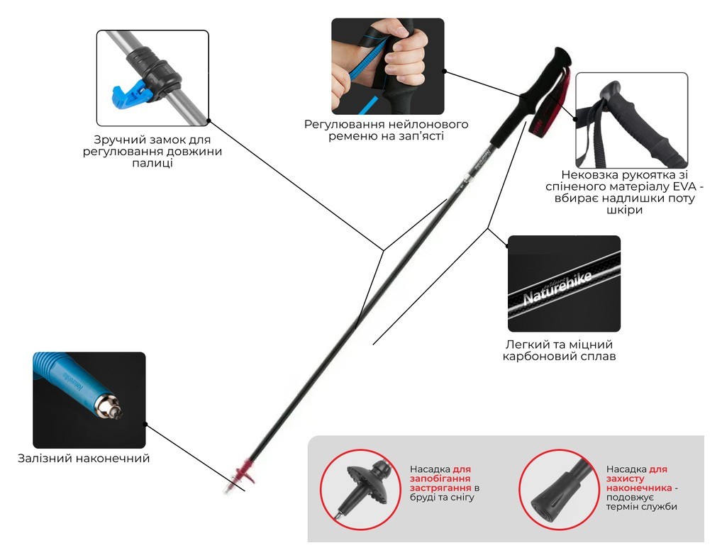 Трекінгова палиця Naturehike ST07 NH18D010-Z, 115-135 см, блакитна, укр, укр
