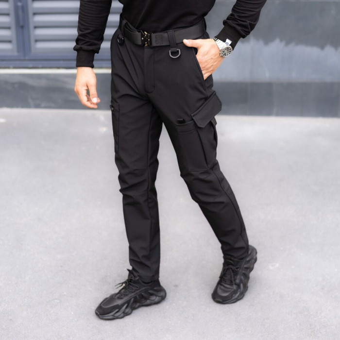 Брюки карго мужские весенние с карманами черные Pobedov Static