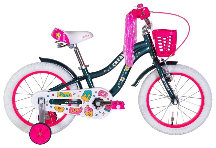 Велосипед AL 18" Formula CREAM BH рама-9" зелений з рожевим 2024 крила, дзвоник, корзина, укр, укр