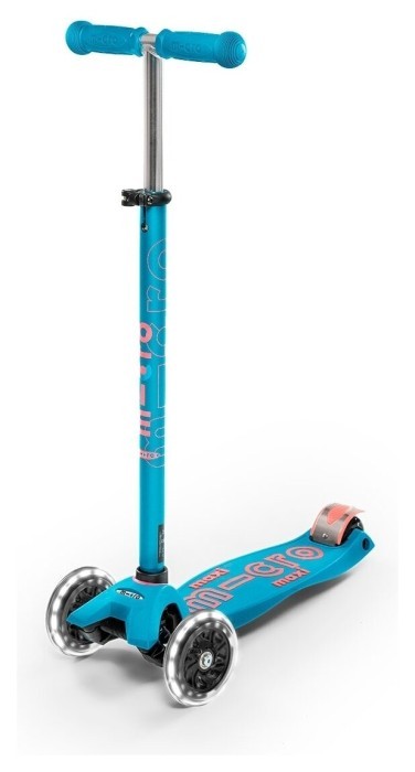Самокат MICRO серії "Maxi Deluxe LED" - АКВА (до 50 kg, 3-х колісний, світло), укр, укр