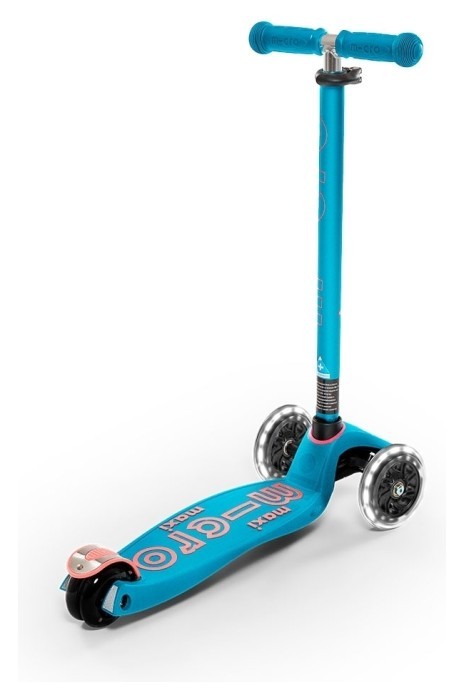 Самокат MICRO серії "Maxi Deluxe LED" - АКВА (до 50 kg, 3-х колісний, світло), укр, укр