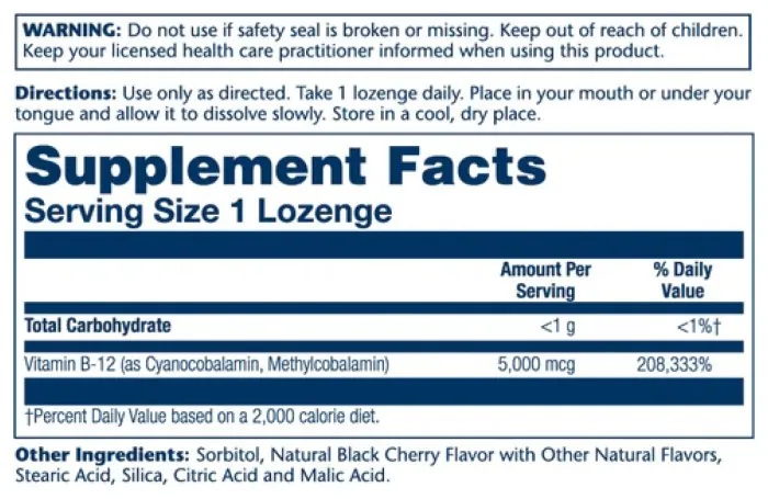 Vitamin B-12 5000mcg - 30 lozenges Natural Cherry