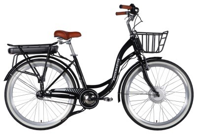 Велосипед уцененный с электроприводом 26" ST Dorozhnik eAQUAMARINE BH рама-17" 36B 13А*г 500Вт черный с корзиной 2026