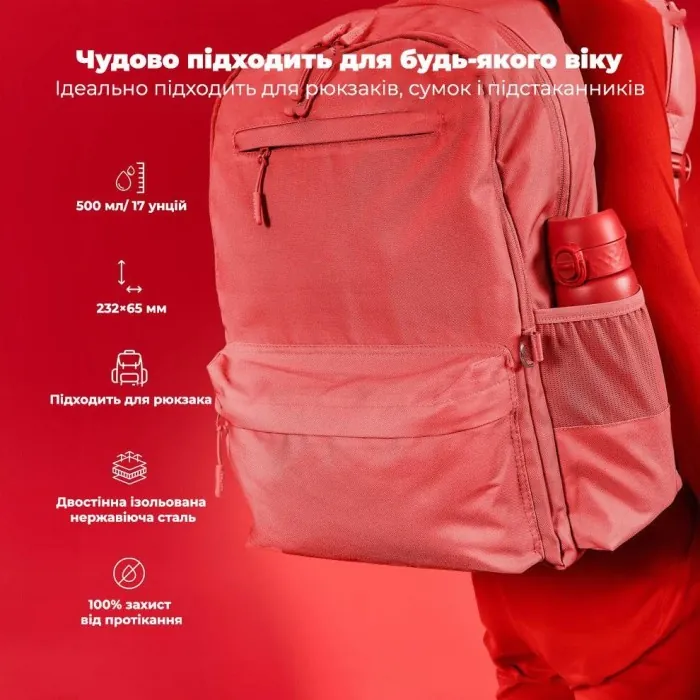 Картофель для воды металлический вакуумный ION8 500 мл. Vacuum Insulated, Red