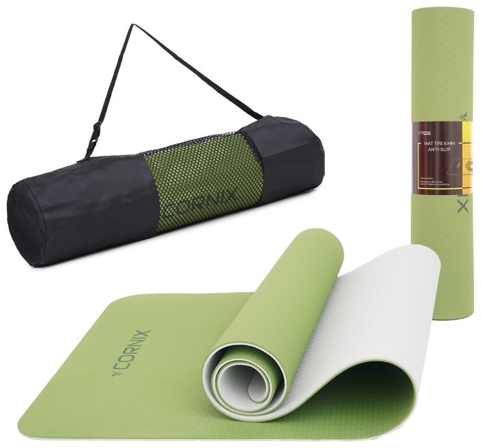 Коврик спортивный Cornix TPE 183 x 61 x 0.6 см для йоги и фитнеса XR-0008 Green/Grey
