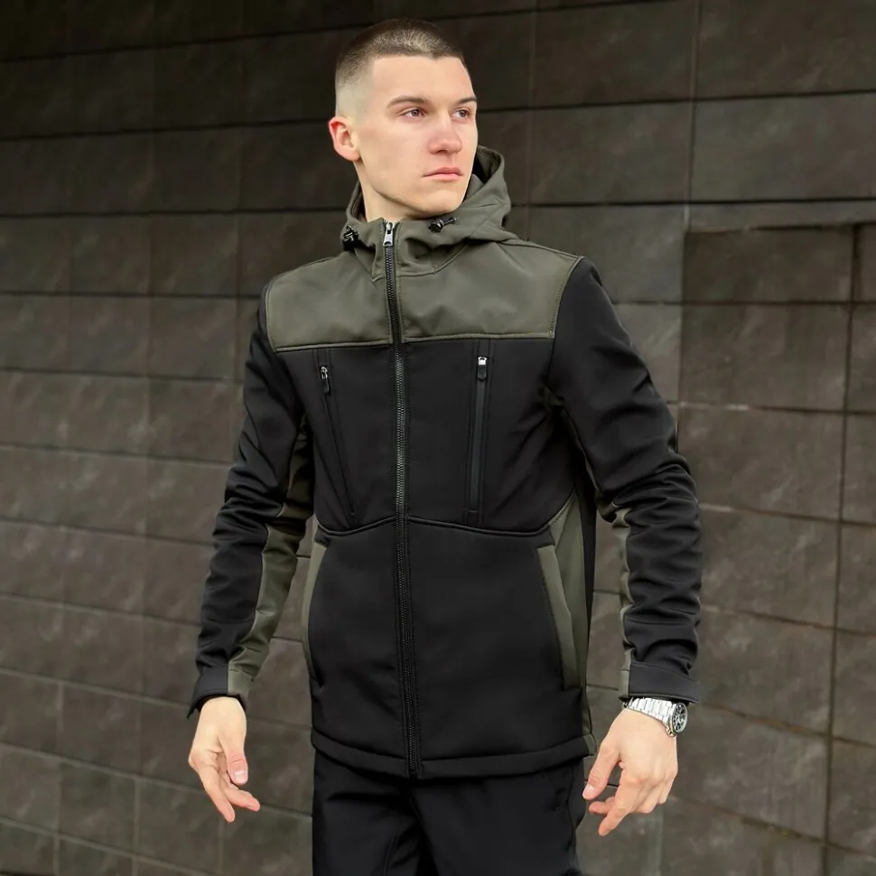 Софтшелл куртка чоловіча 2XL чорний з хакі Pobedov Setup (XXL)