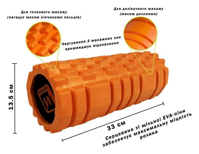 Масажний ролик EasyFit Solid Roller v.1.1s 33 см помаранчевий
