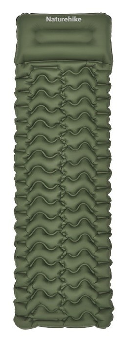 Матрас туристический надувной одноместный Naturehike CNK2550WS019, 200х60х6.5 см, зеленый, для кемпинга с мешком для надува.