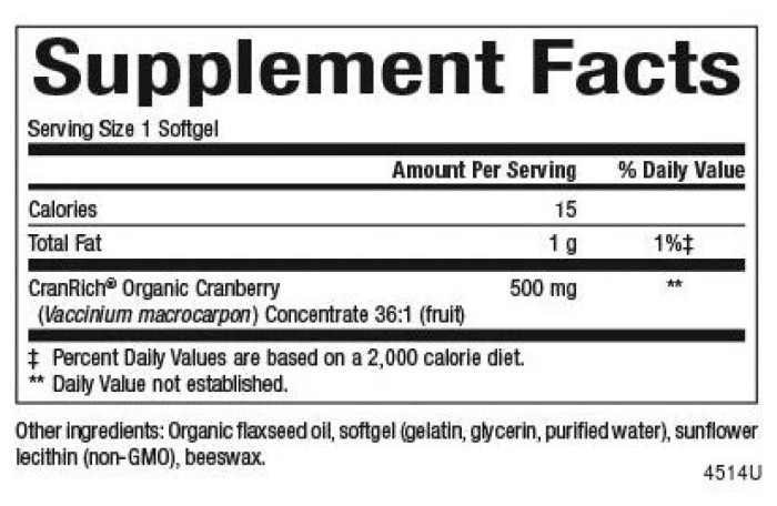 CranRich®️ Super Strength Organic Cranberry Concentrate 500mg - 90 softgels