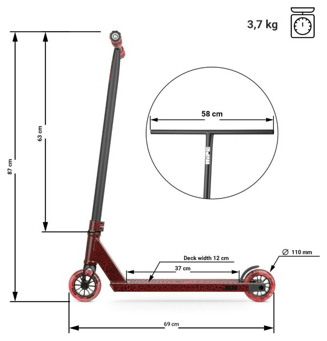 Самокат трюковий Hipe H11 Magma (black/red), укр, укр