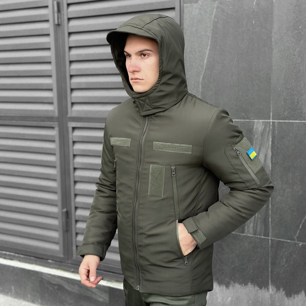 Мужская зимняя куртка хаки с капюшоном Pobedov Winter Jacket Motive ЗИМА В2