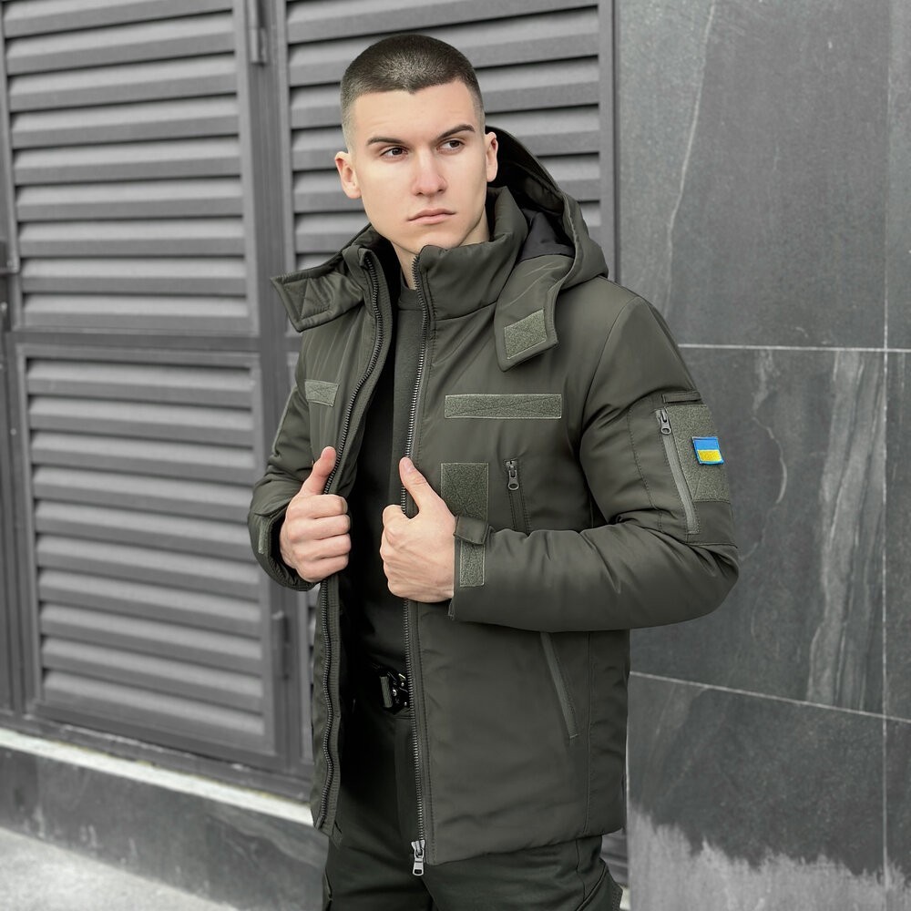 Мужская зимняя куртка хаки с капюшоном Pobedov Winter Jacket Motive ЗИМА В2