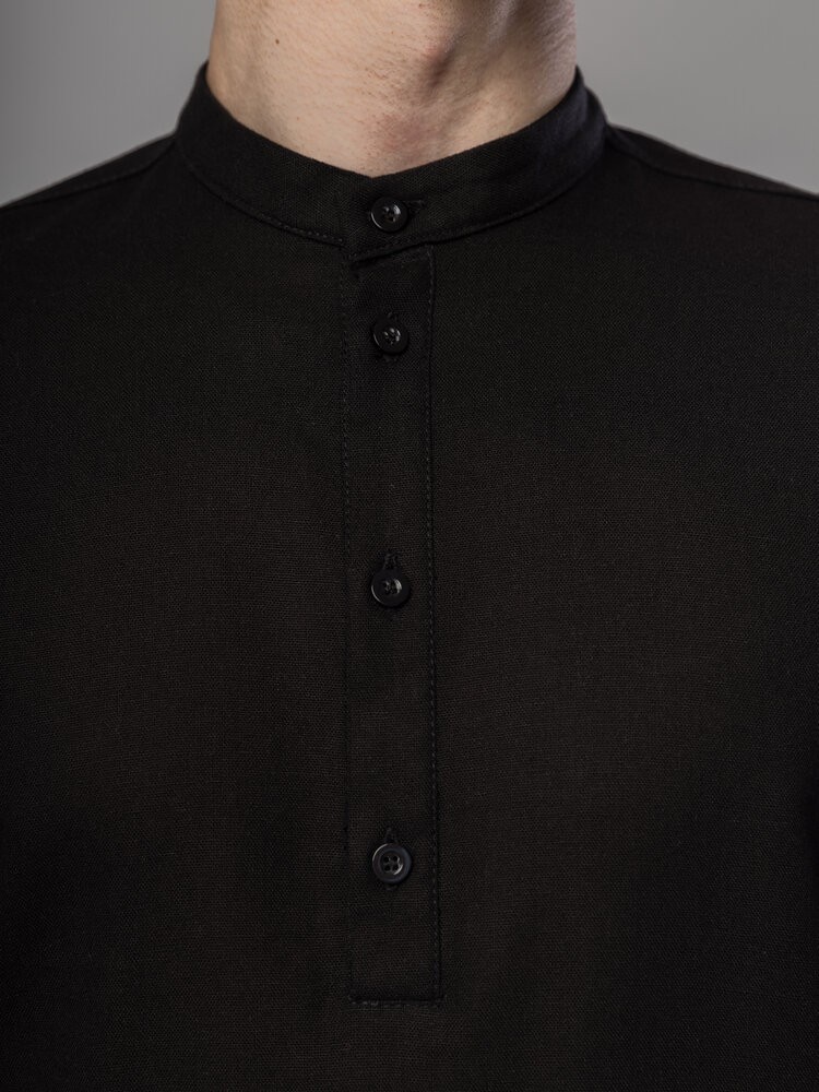 Черная мужская рубашка из льна casual. Рубашка свободного кроя легкая черная Pobedov Exlnt