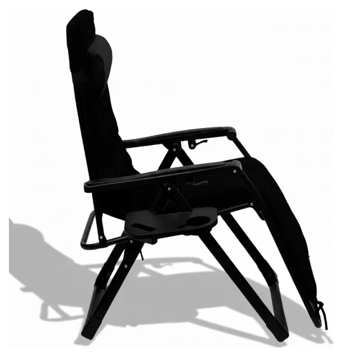 Розкладний посилений шезлонг до 150 кг LEOBRO Zero Gravity Premium Plus Black з велюровим матрацом (LB-ZGC-K3-BLK)