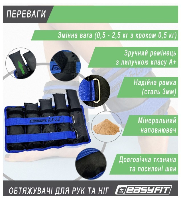 Утяжелители для ног и рук EasyFit наборные черно-синие 0,5-2,5 кг (пара)