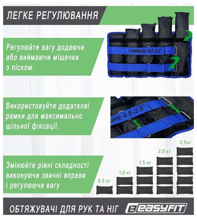 Утяжелители для ног и рук EasyFit наборные черно-синие 0,5-2,5 кг (пара)