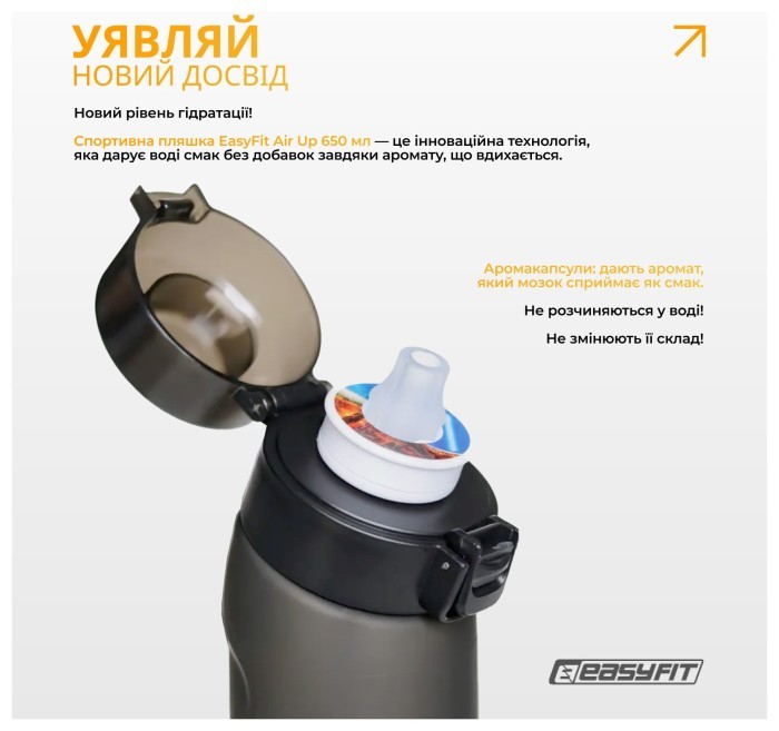 Спортивная бутылка для воды со вкусами EasyFit Air Up (7 ароматизированных капсул в комплекте), 650 мл
