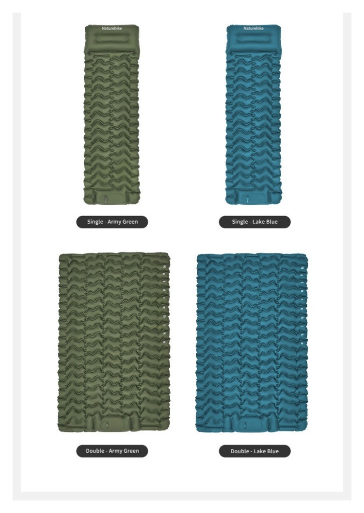 Матрас туристический надувной двухместный Naturehike CNK2550WS019, 200х125х6.5 см, зеленый со встроенной помпой для надува.