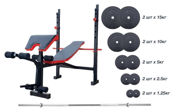 Скамейка для жима универсальная ReadMeBlack + штанга 75 кг RN-Sport
