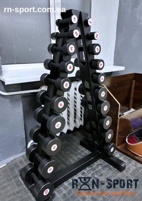 Гантельний ряд RN-Sport BLACK 1-10 кг зі стійкою, укр, укр