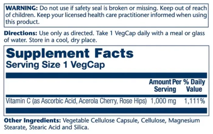 Vitamin C with Rose Hips & Acerola 1000mg - 100 vcaps