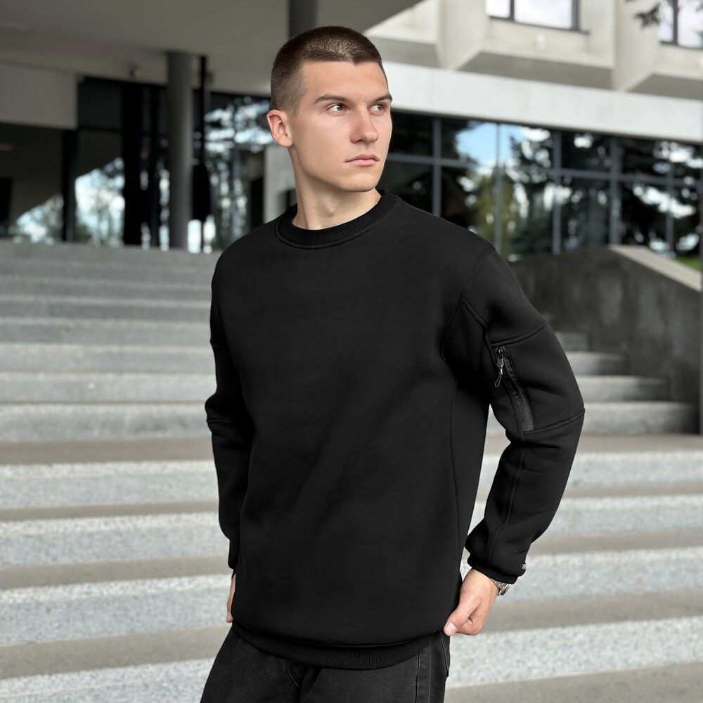 Світшот чоловічий зимовий однотонний чорний Pobedov Apex