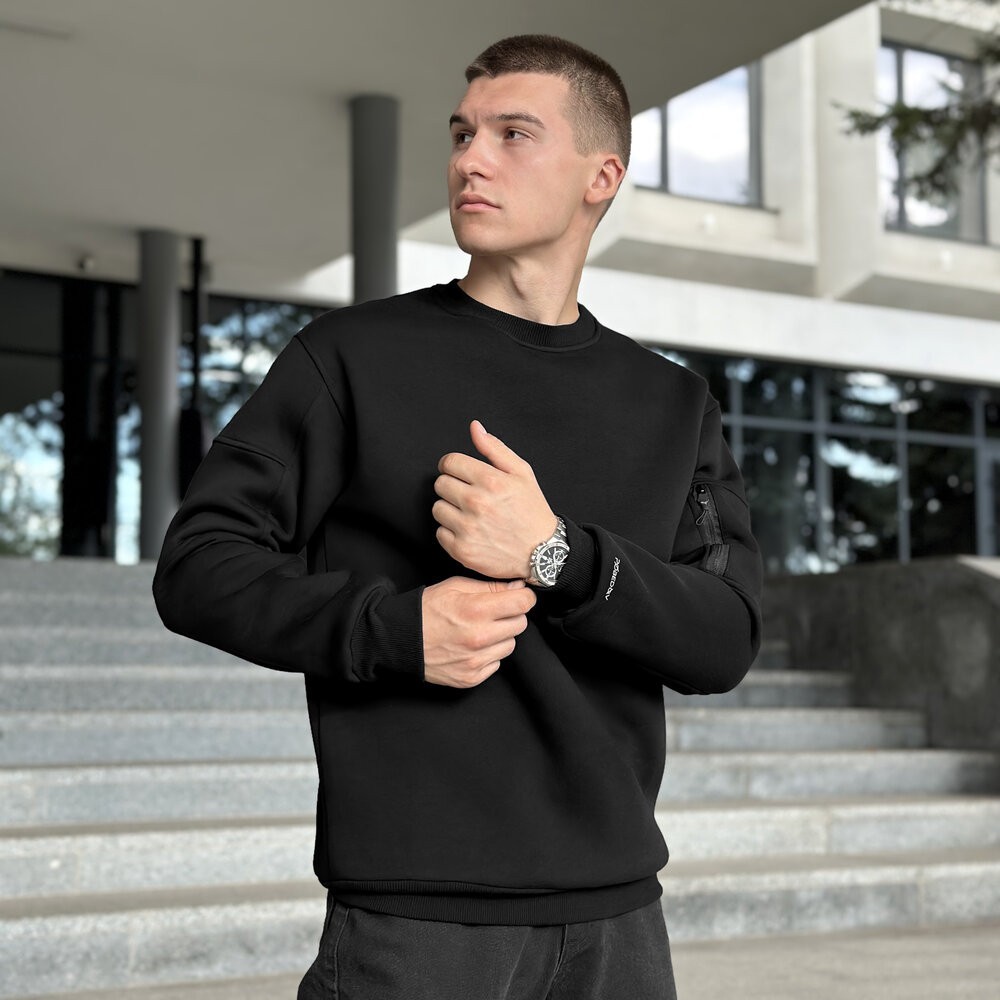 Світшот чоловічий зимовий однотонний чорний Pobedov Apex