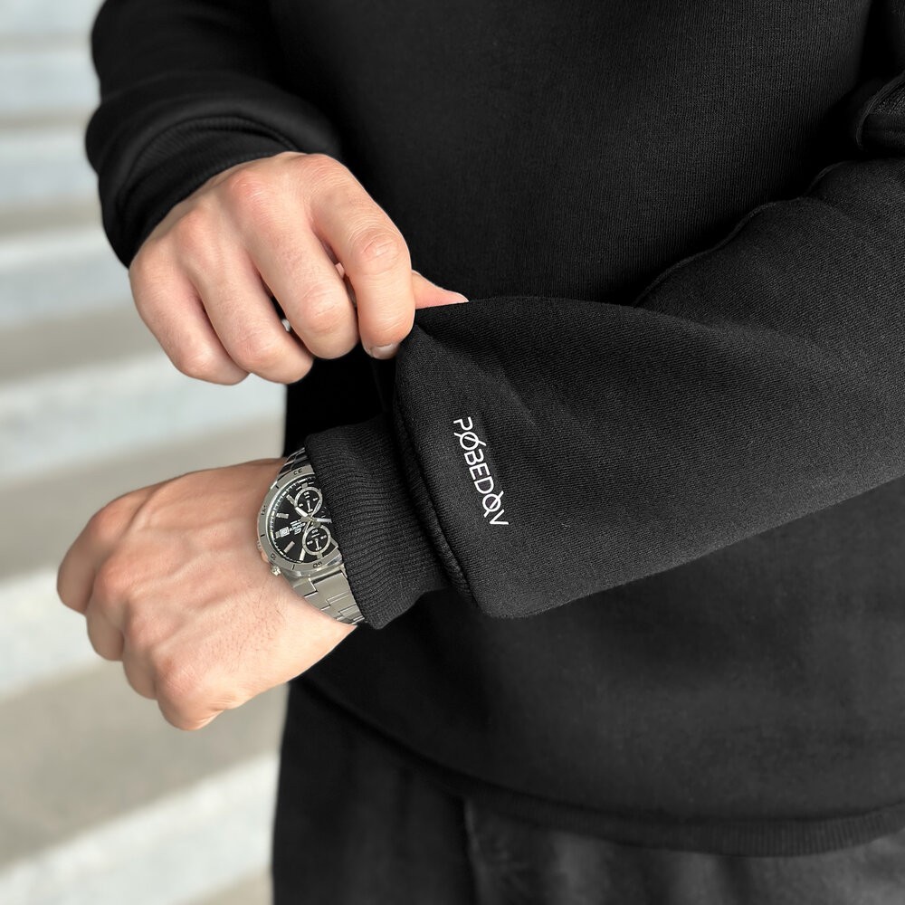 Світшот чоловічий зимовий однотонний чорний Pobedov Apex