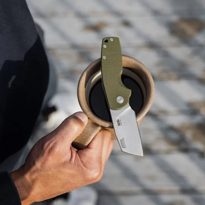 Розкладний ніж SOG Stout SJ, OD Green, Cleaver, Stonewash