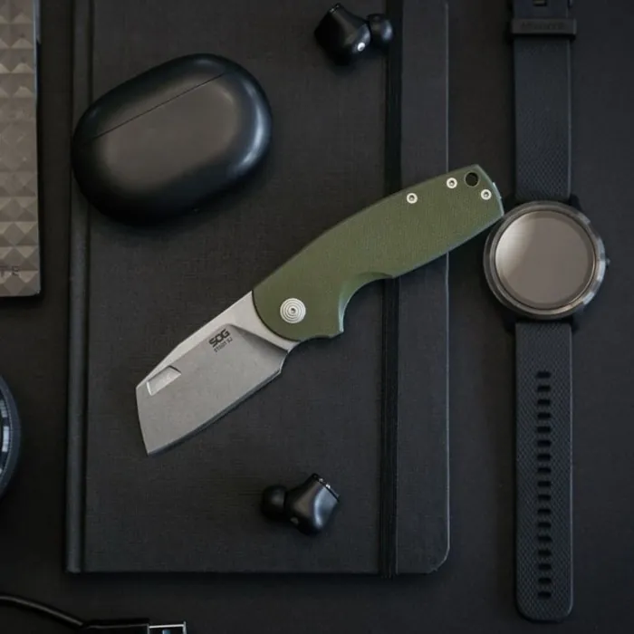 Розкладний ніж SOG Stout SJ, OD Green, Cleaver, Stonewash