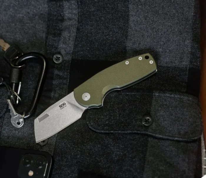 Розкладний ніж SOG Stout SJ, OD Green, Cleaver, Stonewash