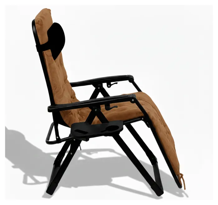 Розкладний посилений шезлонг до 150 кг LEOBRO Zero Gravity Premium Plus Brown з велюровим матрацом (LB-ZGC-K3-BRN)