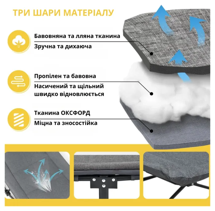 Туристична похідна розкладачка з вбудованим матрацом LEOBRO Grey (LB-CC-K1-GRY), укр, укр