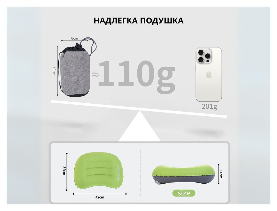 Подушка надувная Naturehike Ultralight TPU NH17T013-Z, зеленая