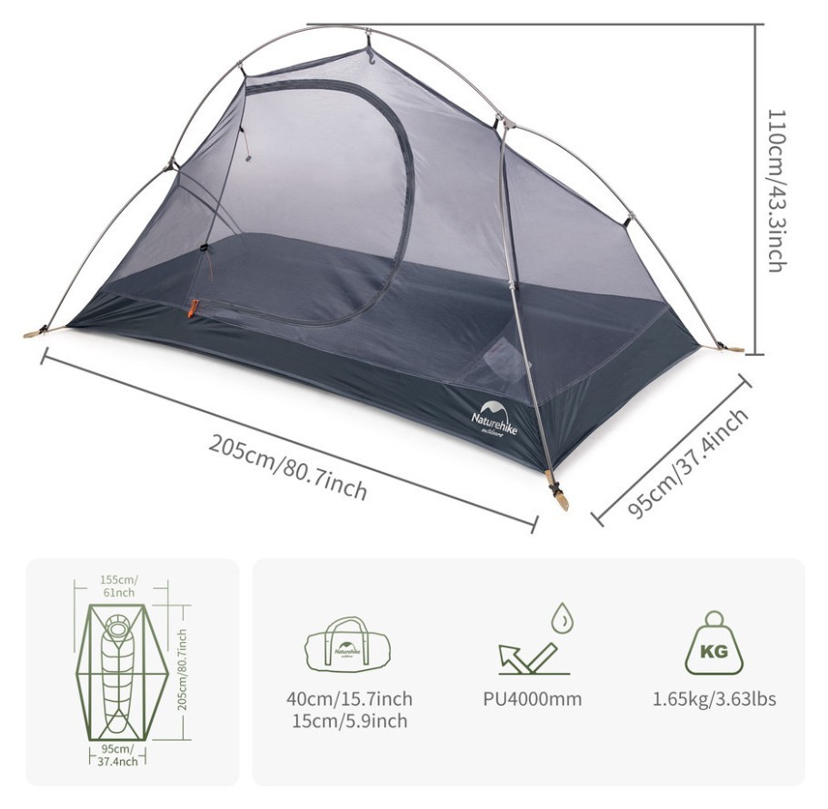 Намет надлегкий одномісний  з футпринтом Naturehike Cycling 1 NH18A095-D, 210T, темний зелений