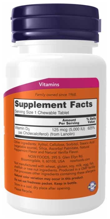 VIT D-3 5000 IU Chewable Mint - 120 loz